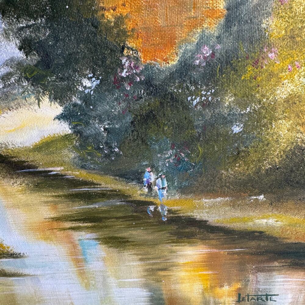 Vintage Oil Painting On Canvas Framed 16 x 20 Village Original Artist Letarte - Picture 5 of 9